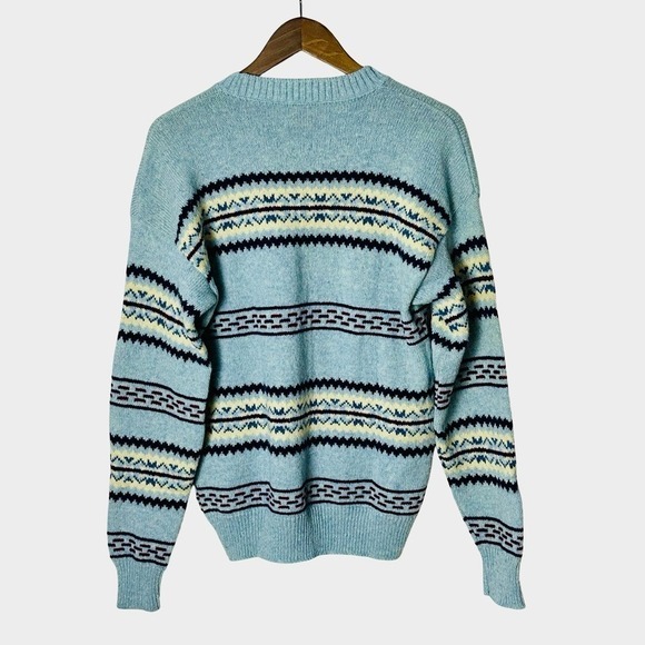 Vintage Jantzen Cabin Core Nordic Knit Sweater Blue Fair Isle Stripe Medium - Picture 6 of 9